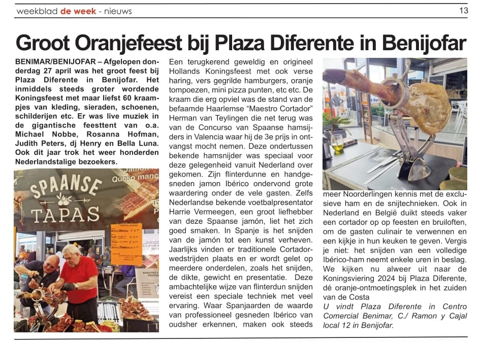 Groot Oranjefeest bij Plaza Diferente in Benijofar